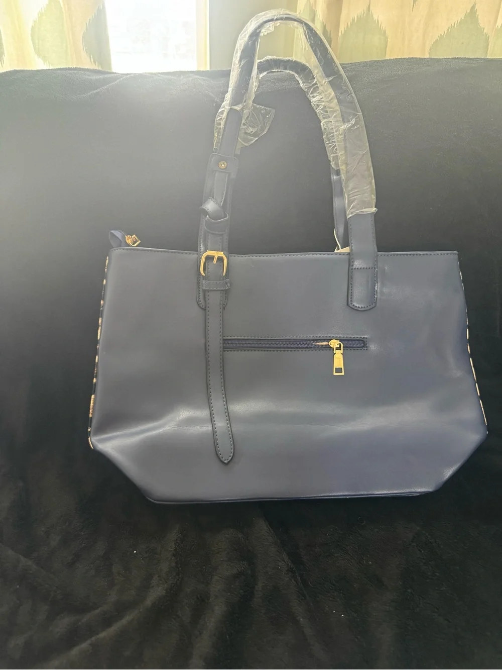 Leopard Print Tote Bag with Navy Trim